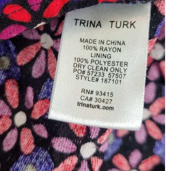 Trina Turk Blouse Womens Small Floral Verbenia Shirt Boho Sheer Sleek Modern - Picture 7 of 7